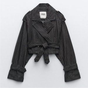Zara Denim Jacket Black with Pin Stripes Size XL NWT